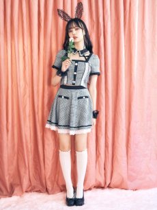 画像2: 【SALE!!】【即日発送】【ハロウィン】【LARME/ラルム掲載】グレンチェックセットアップバニー 【コスプレ6点セット】【XS-Mサイズ/1カラー】[HC03] (2)