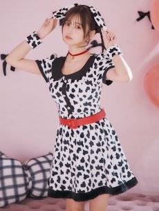 画像1: 【即日発送！】【ハロウィン】ダルメシアンミニフレアワンピース 【コスプレ5点セット】 【S-XLサイズ/1カラー】[HC03] (1)