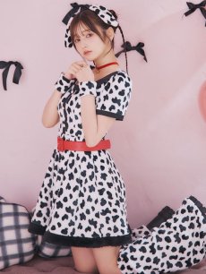 画像2: 【即日発送！】【ハロウィン】ダルメシアンミニフレアワンピース 【コスプレ5点セット】 【S-XLサイズ/1カラー】[HC03] (2)