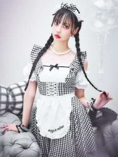 画像1: 【SALE!!】【即日発送！】【ハロウィン】ギンガムチェックメイドワンピース 【コスプレ5点セット】[HC03] (1)