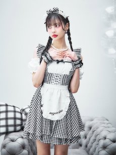 画像14: 【SALE!!】【即日発送！】【ハロウィン】ギンガムチェックメイドワンピース 【コスプレ5点セット】[HC03] (14)