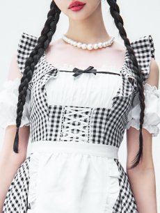 画像18: 【SALE!!】【即日発送！】【ハロウィン】ギンガムチェックメイドワンピース 【コスプレ5点セット】[HC03] (18)