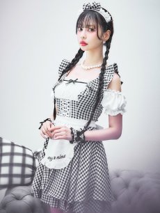 画像2: 【SALE!!】【即日発送！】【ハロウィン】ギンガムチェックメイドワンピース 【コスプレ5点セット】[HC03] (2)