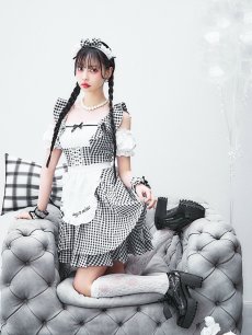 画像5: 【SALE!!】【即日発送！】【ハロウィン】ギンガムチェックメイドワンピース 【コスプレ5点セット】[HC03] (5)