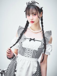 画像6: 【SALE!!】【即日発送！】【ハロウィン】ギンガムチェックメイドワンピース 【コスプレ5点セット】[HC03] (6)