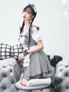 画像8: 【SALE!!】【即日発送！】【ハロウィン】ギンガムチェックメイドワンピース 【コスプレ5点セット】[HC03] (8)