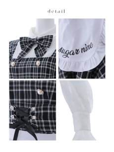 画像25: 【SALE!!】【即日発送！】【ハロウィン】ブラックチェックメイドワンピース 【コスプレ5点セット】[HC03] (25)