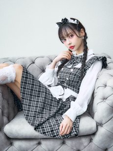 画像1: 【SALE!!】【即日発送！】【ハロウィン】ブラックチェックメイドワンピース 【コスプレ5点セット】[HC03] (1)