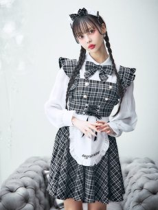 画像10: 【SALE!!】【即日発送！】【ハロウィン】ブラックチェックメイドワンピース 【コスプレ5点セット】[HC03] (10)