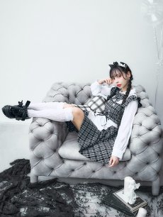 画像11: 【SALE!!】【即日発送！】【ハロウィン】ブラックチェックメイドワンピース 【コスプレ5点セット】[HC03] (11)