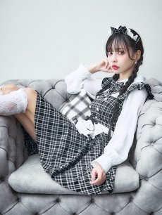 画像13: 【SALE!!】【即日発送！】【ハロウィン】ブラックチェックメイドワンピース 【コスプレ5点セット】[HC03] (13)