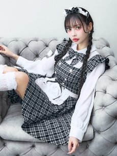 画像15: 【SALE!!】【即日発送！】【ハロウィン】ブラックチェックメイドワンピース 【コスプレ5点セット】[HC03] (15)