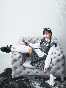 画像17: 【SALE!!】【即日発送！】【ハロウィン】ブラックチェックメイドワンピース 【コスプレ5点セット】[HC03] (17)