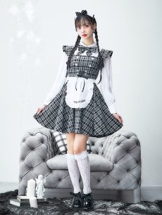 画像18: 【SALE!!】【即日発送！】【ハロウィン】ブラックチェックメイドワンピース 【コスプレ5点セット】[HC03] (18)
