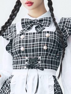 画像21: 【SALE!!】【即日発送！】【ハロウィン】ブラックチェックメイドワンピース 【コスプレ5点セット】[HC03] (21)