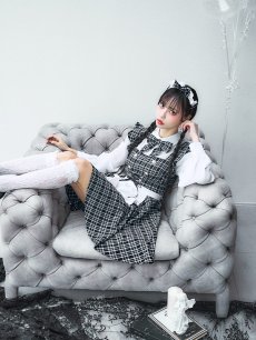 画像5: 【SALE!!】【即日発送！】【ハロウィン】ブラックチェックメイドワンピース 【コスプレ5点セット】[HC03] (5)