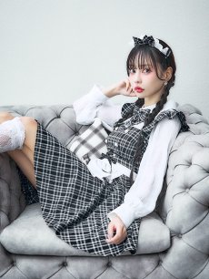 画像7: 【SALE!!】【即日発送！】【ハロウィン】ブラックチェックメイドワンピース 【コスプレ5点セット】[HC03] (7)