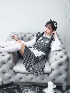 画像9: 【SALE!!】【即日発送！】【ハロウィン】ブラックチェックメイドワンピース 【コスプレ5点セット】[HC03] (9)