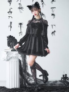 画像10: 【SALE!!】【即日発送！】【ハロウィン】ブラックキャットベロアワンピース 【コスプレ3点セット】[HC03] (10)