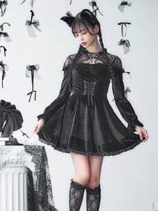 画像12: 【SALE!!】【即日発送！】【ハロウィン】ブラックキャットベロアワンピース 【コスプレ3点セット】[HC03] (12)