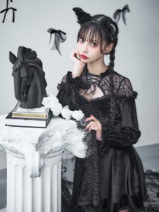 画像13: 【SALE!!】【即日発送！】【ハロウィン】ブラックキャットベロアワンピース 【コスプレ3点セット】[HC03] (13)