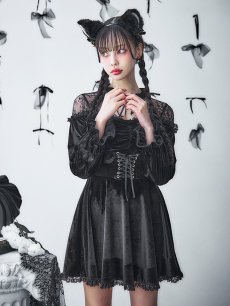 画像14: 【SALE!!】【即日発送！】【ハロウィン】ブラックキャットベロアワンピース 【コスプレ3点セット】[HC03] (14)