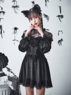 画像17: 【SALE!!】【即日発送！】【ハロウィン】ブラックキャットベロアワンピース 【コスプレ3点セット】[HC03] (17)