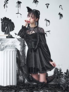 画像3: 【SALE!!】【即日発送！】【ハロウィン】ブラックキャットベロアワンピース 【コスプレ3点セット】[HC03] (3)