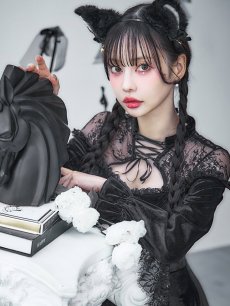 画像6: 【SALE!!】【即日発送！】【ハロウィン】ブラックキャットベロアワンピース 【コスプレ3点セット】[HC03] (6)