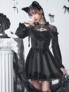 画像8: 【SALE!!】【即日発送！】【ハロウィン】ブラックキャットベロアワンピース 【コスプレ3点セット】[HC03] (8)