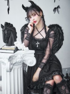 画像2: 【即日発送！】【ハロウィン】ショートインロングデビルワンピース 【コスプレ4点セット】[HC03-H] (2)