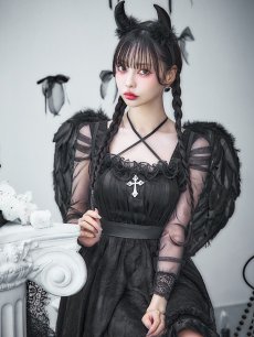 画像3: 【即日発送！】【ハロウィン】ショートインロングデビルワンピース 【コスプレ4点セット】[HC03-H] (3)