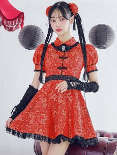 画像6: 【ハロウィン】アームウォーマー付きフレアスカートチャイナ 【コスプレ5点セット】 【S-XLサイズ/4カラー】[HC03] (6)