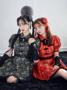 画像1: 【即日発送！】【ハロウィン】アームウォーマー付きフレアスカートチャイナ 【コスプレ点セット】 【S-XLサイズ/２カラー】(SE01YN)[HC03] (1)