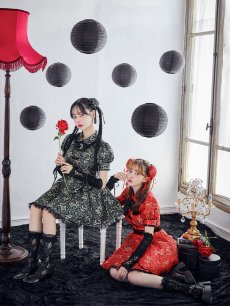 画像2: 【即日発送！】【ハロウィン】アームウォーマー付きフレアスカートチャイナ 【コスプレ点セット】 【S-XLサイズ/２カラー】(SE01YN)[HC03] (2)