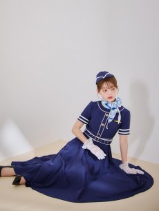 画像2: 【即日発送！】【ハロウィン】CAロングフレアワンピース 【コスプレ5点セット】 【S-XLサイズ/1カラー】[HC03] (2)