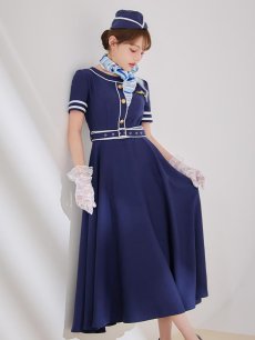 画像3: 【即日発送！】【ハロウィン】CAロングフレアワンピース 【コスプレ5点セット】 【S-XLサイズ/1カラー】[HC03] (3)