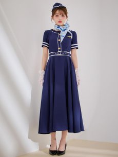 画像4: 【即日発送！】【ハロウィン】CAロングフレアワンピース 【コスプレ5点セット】 【S-XLサイズ/1カラー】[HC03] (4)