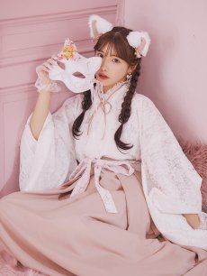 画像1: 【即日発送！】【ハロウィン】猫巫女レース袴 【コスプレ5点セット】 【FREEサイズ/2カラー】[[HC03]-OMN] (1)