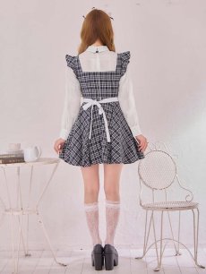 画像13: 【SALE!!】【即日発送！】【ハロウィン】ブラックチェックメイドワンピース 【コスプレ5点セット】[HC03] (13)