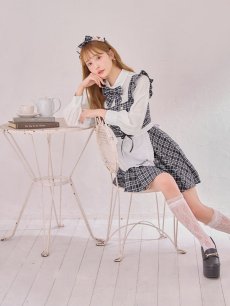 画像5: 【SALE!!】【即日発送！】【ハロウィン】ブラックチェックメイドワンピース 【コスプレ5点セット】[HC03] (5)