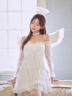 画像3: 【ハロウィン】シフォンスウィートエンジェルミニドレス【コスプレ4点SET】【XS-Lサイズ】[OF03] (3)