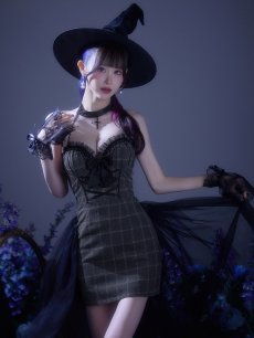 画像1: 【送料無料！】【ハロウィン】チュールロングトレーン魔女コスプレ【コスプレ4点SET】【XS-Mサイズ】【予約/9月下旬発送予定】[OF03]ゆりにゃ着用 (1)