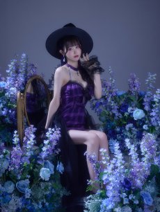 画像8: 【送料無料！】【ハロウィン】チュールロングトレーン魔女コスプレ【コスプレ4点SET】【XS-Mサイズ】【予約/9月下旬発送予定】[OF03]ゆりにゃ着用 (8)