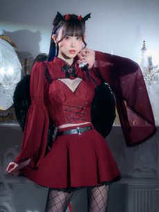 画像1: 【送料無料！】【ハロウィン】ケープロングスリーブリボンデビルコスプレ【コスプレ4点SET】【S-Lサイズ】[OF03]ゆりにゃ着用 (1)