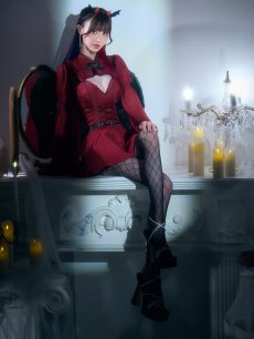 画像2: 【送料無料！】【ハロウィン】ケープロングスリーブリボンデビルコスプレ【コスプレ4点SET】【S-Lサイズ】[OF03]ゆりにゃ着用 (2)