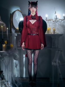 画像4: 【送料無料！】【ハロウィン】ケープロングスリーブリボンデビルコスプレ【コスプレ4点SET】【S-Lサイズ】[OF03]ゆりにゃ着用 (4)