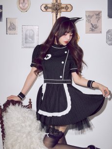 画像2: 【送料無料！】【ハロウィン】ストライプナースフレアワンピース【コスプレ4点SET】【XS-Lサイズ】【予約/9月下旬発送予定】[OF03]吉木千沙都（ちぃぽぽ）着用 (2)