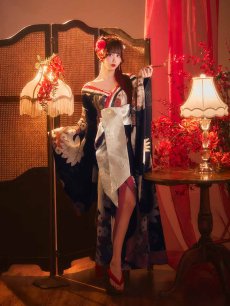 画像10: 【送料無料！】【ハロウィン】鶴花柄花魁ワンピース【コスプレ2点SET】【S-Lサイズ】[OF03]ゆりにゃ着用 (10)