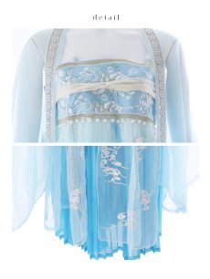 画像23: 【即日発送】【送料無料！】【ハロウィン】アイスブルー刺繍ロングシフォン漢服セット【コスプレ3点SET】【Fサイズ】[OF04]加藤美南着用 (23)